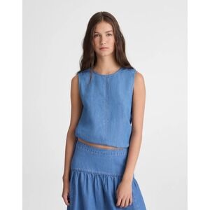 NWT Madewell Cinched Shell Top in Cotton-Linen Denim Irving Wash Rigid Large